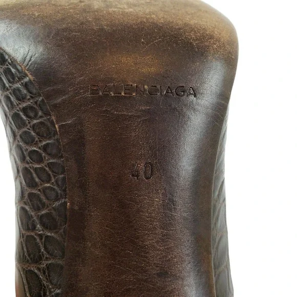 Balenciaga Brown Alligator/Leather Woman's 4" Heel Size 40 = US 10 - Picture 9 of 12
